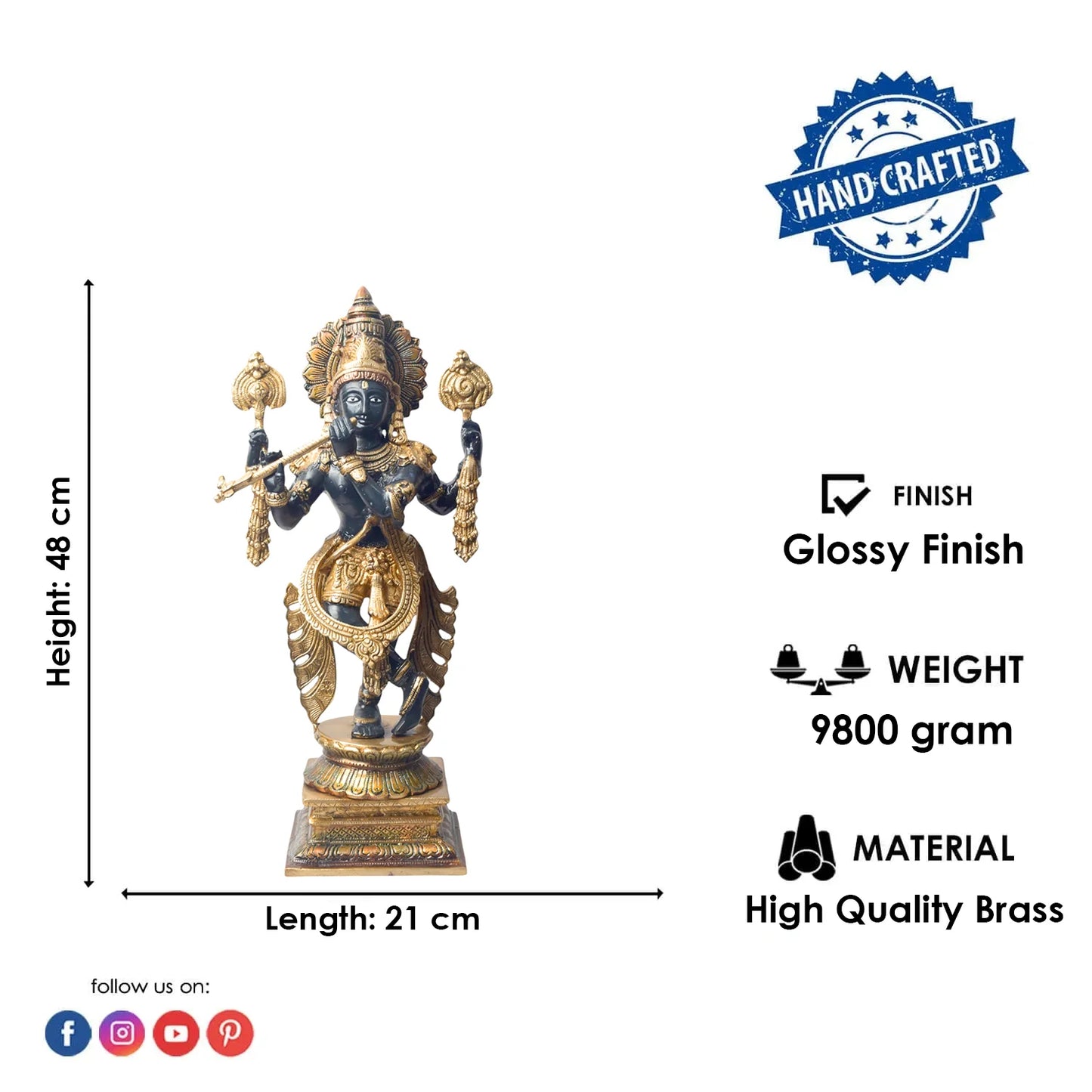 Brassaura® Brass Chola Krishna Sculpture | Height 19 Inches