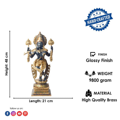 Brassaura® Brass Chola Krishna Sculpture | Height 19 Inches