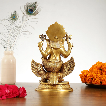 Brassaura™ Superfine Brass Lord Ganesha on Garuda | Handcrafted | Height 10 Inches & Weight 3.5 Kgs