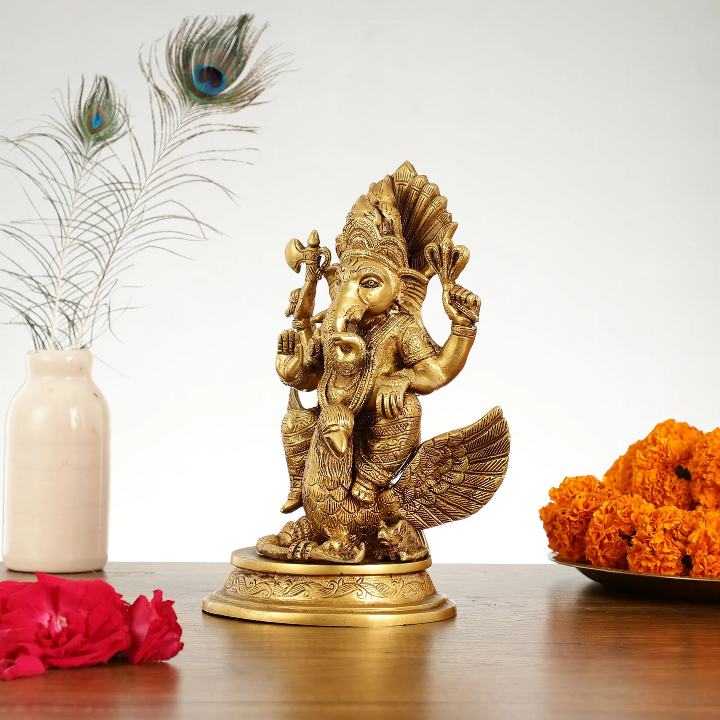 Brassaura™ Superfine Brass Lord Ganesha on Garuda | Handcrafted | Height 10 Inches & Weight 3.5 Kgs