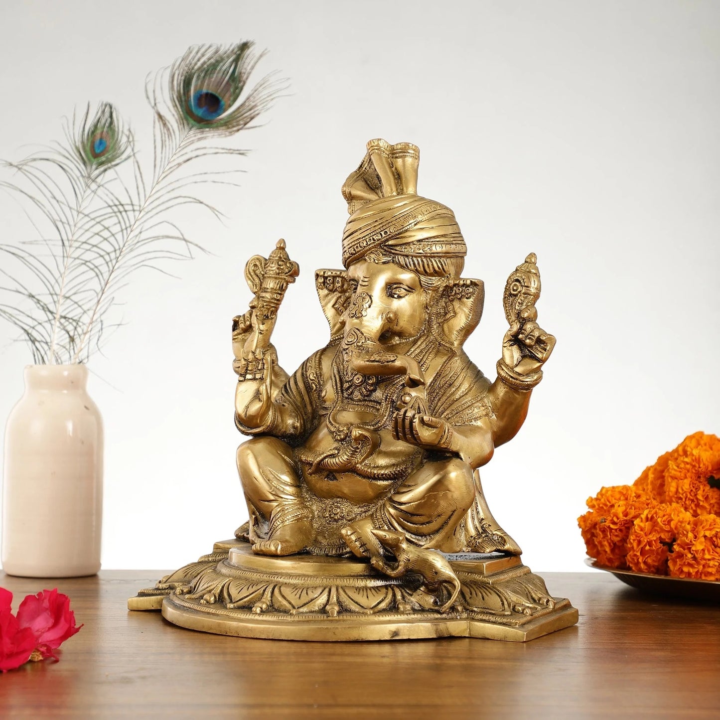 Brassaura™ Superfine Brass Lord Ganesha Idol with Turban | Handcrafted | Height 12 Inches & Weight 6.5 Kgs