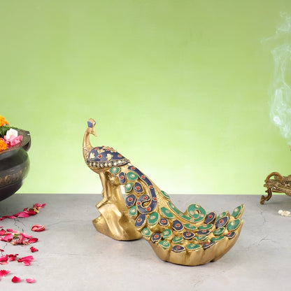 Brassaura™ Superfine Brass Peacock Showpiece with Stonework – Height 7 Inches & Weight 3 Kgs