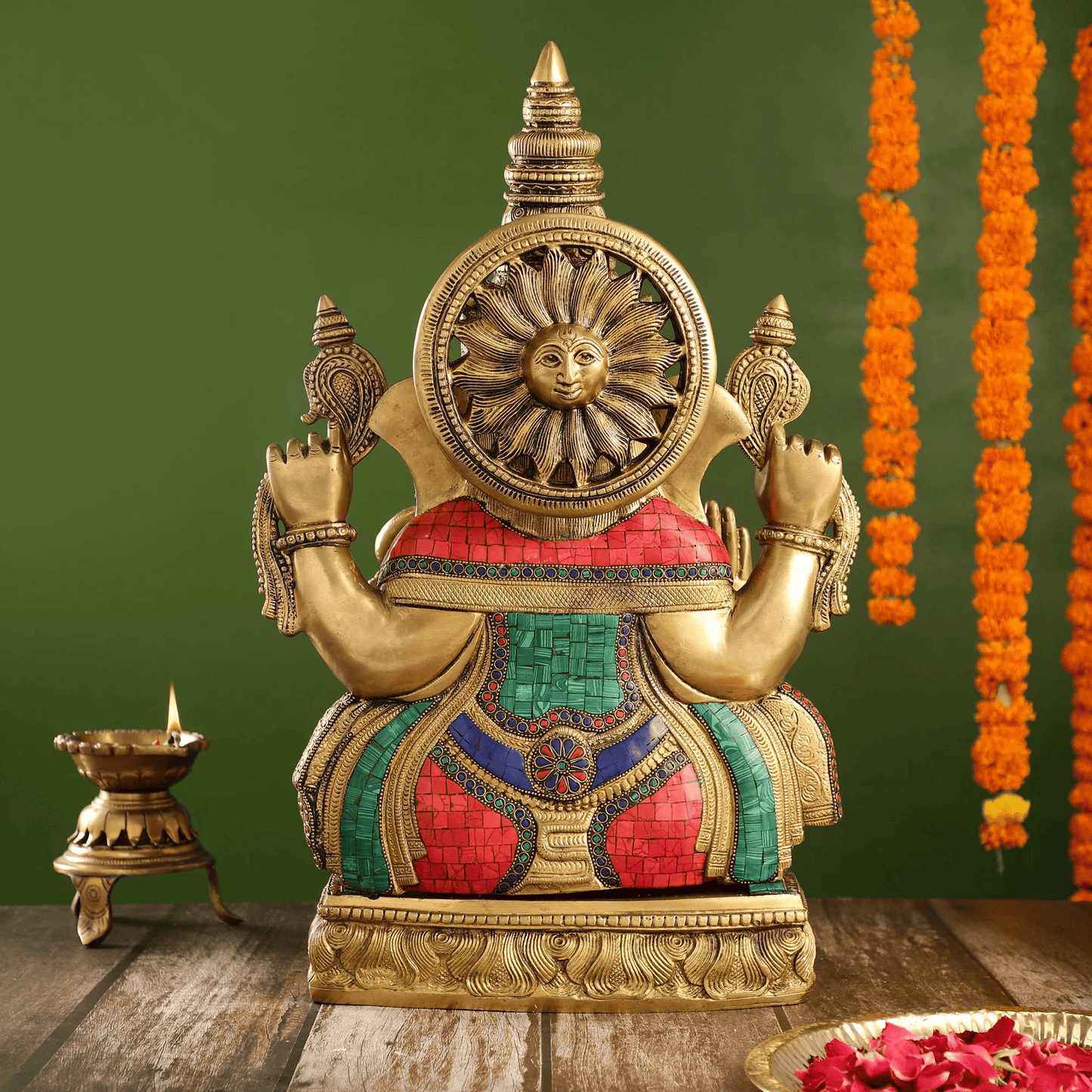 Brassaura™ Superfine Brass Surya Ganapathi Statue with Stonework | Height 20 Inches & Weight 23 Kgs