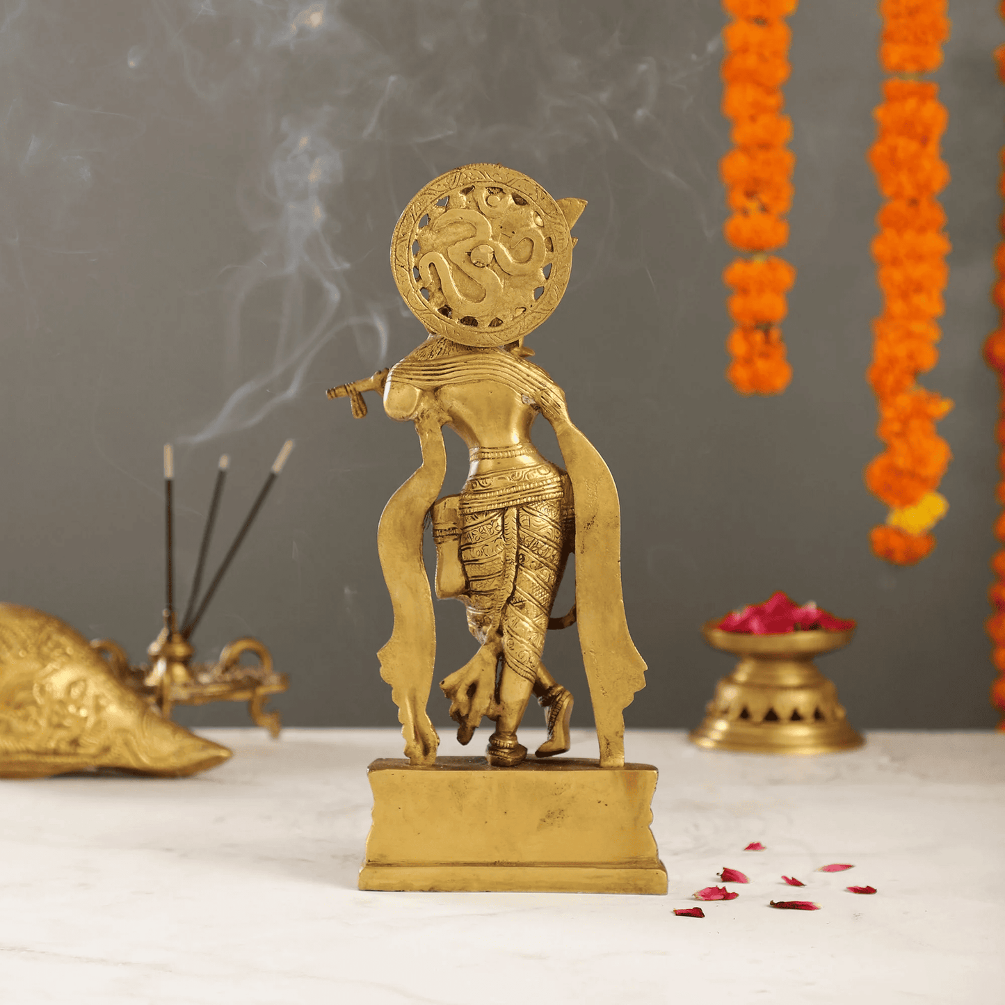 Brassaura™ Lord Krishna Brass Idol | Pure Brass | Height 12 Inches & Weight 2.5 Kgs