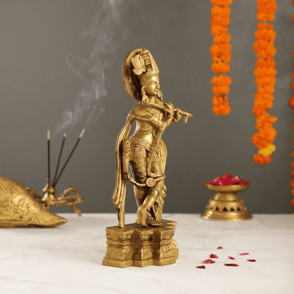 Brassaura™ Lord Krishna Brass Idol | Pure Brass | Height 12 Inches & Weight 2.5 Kgs