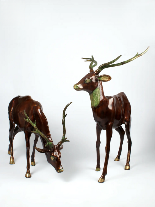 Brassaura® Pair of Decorative Brass Deer Sculptures | Pure Brass | Height 51.5 Inches & Weight 97 kgs