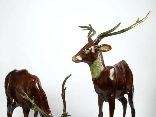 Brassaura® Pair of Decorative Brass Deer Sculptures | Pure Brass | Height 51.5 Inches & Weight 97 kgs
