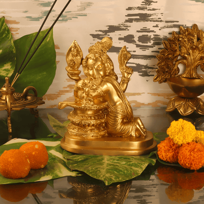 ब्रैसौरा® गणपति ब्रास स्टैच्यू शिव लिंगम को गले लगाते हुए | ऊंचाई 6.5 इंच