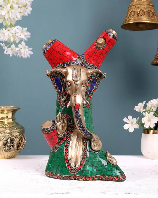 Brassaura® Brass Ganesha Tree Design Statue | Height 12 Inches
