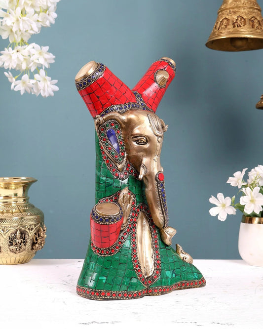 Brassaura® Brass Ganesha Tree Design Statue | Height 12 Inches