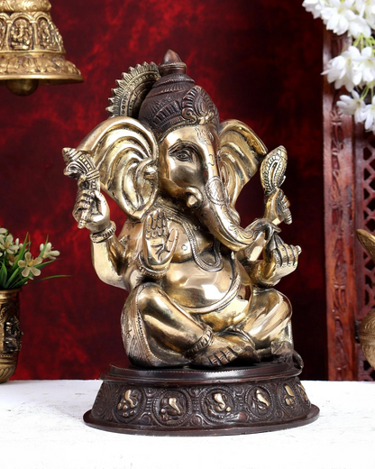 ब्रासोरा® वृंदावन वेणुगोपाल कृष्ण पीतल की प्रतिमा मोर के साथ | एंटीक नीला और सुनहरा रंग | ऊँचाई 20 इंच