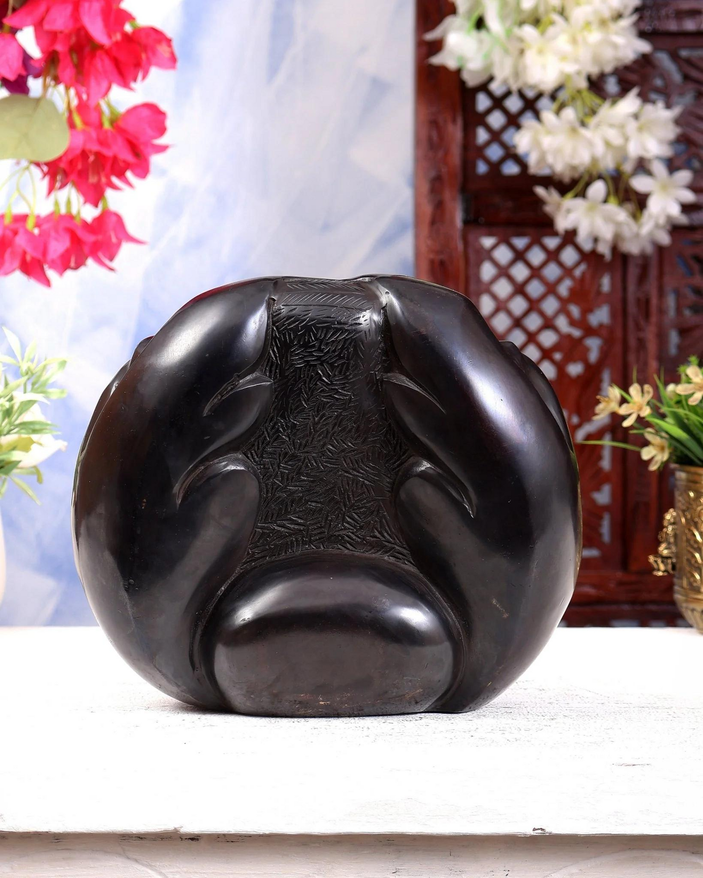 Brassaura® Brass Pindi Roop Lord Ganesha Idol with Antique Black Finish | Handcrafted Modern Ganpati Statue for Home Temple, Office & Spiritual Décor | Height 7.2 Inches | Weight 6.04 Kgs