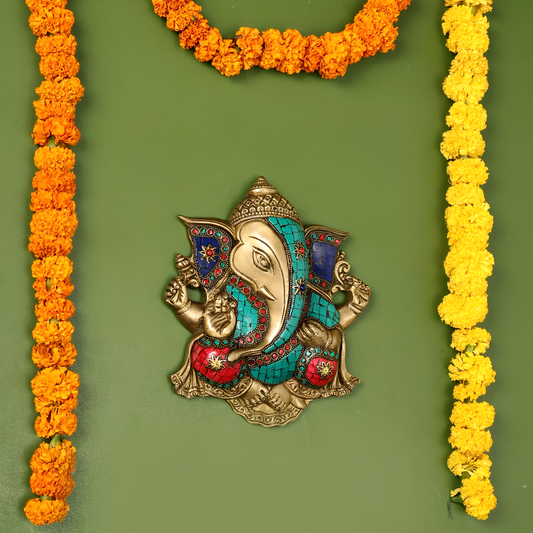 Brassaura™ Brass Ganesha Wall Hanging | Height 8.5 Inches & Weight 1.6 Kgs