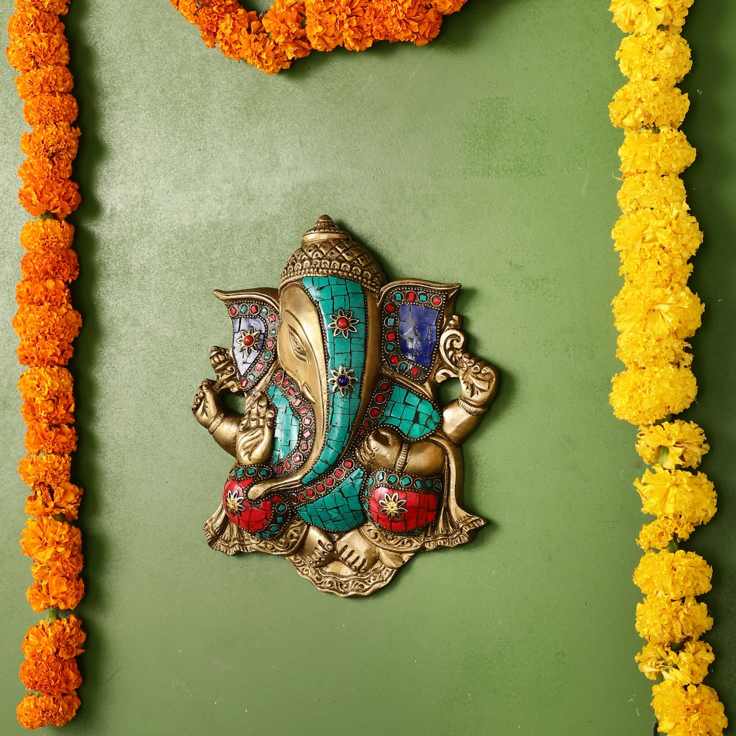 Brassaura™ Brass Ganesha Wall Hanging | Height 8.5 Inches & Weight 1.6 Kgs