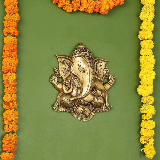 Brassaura™ Brass Ganesha Wall Hanging | Height 8.5 Inches & Weight 1.6 Kgs | Handcrafted Artistic Home & Temple Décor