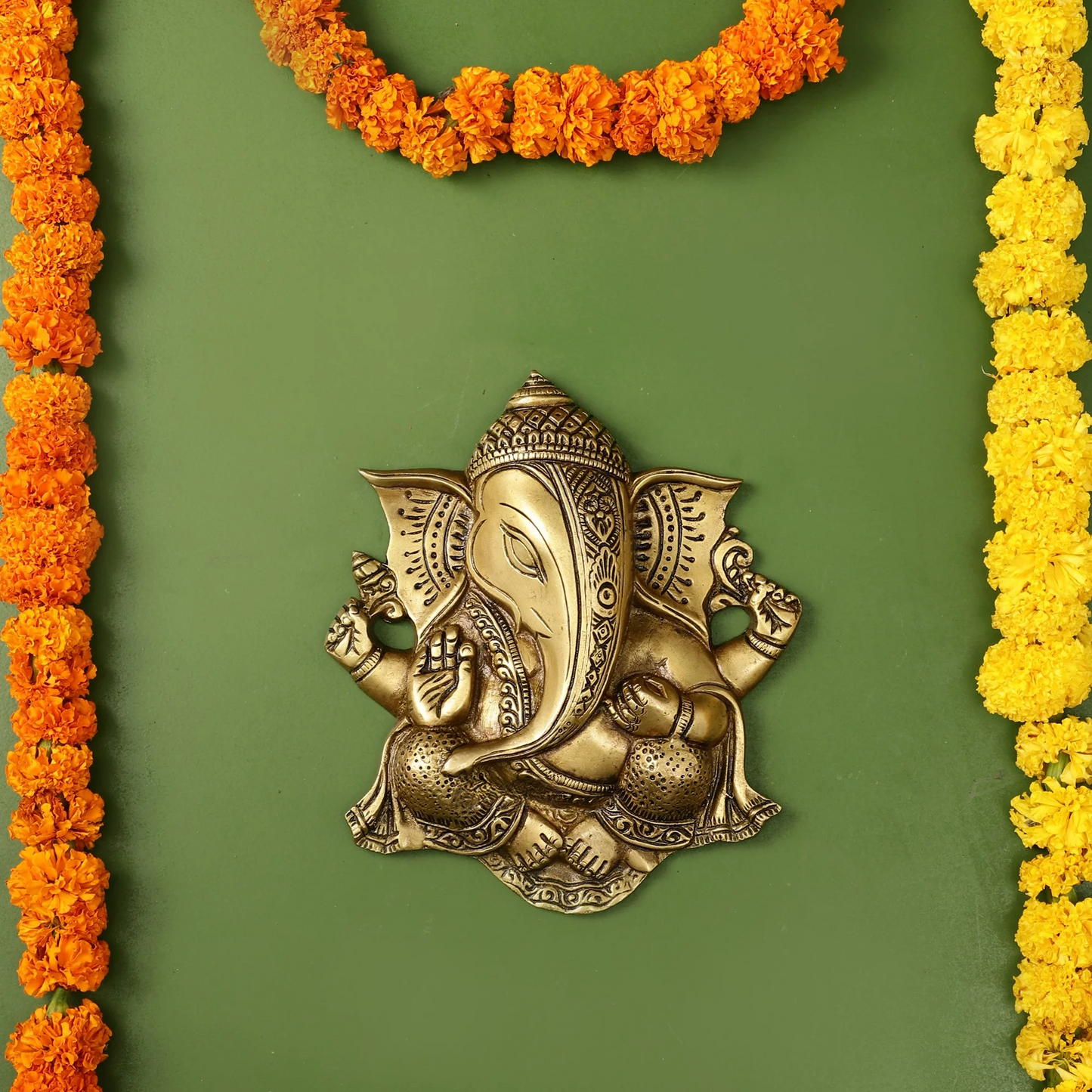 Brassaura™ Brass Ganesha Wall Hanging | Height 8.5 Inches & Weight 1.6 Kgs | Handcrafted Artistic Home & Temple Décor