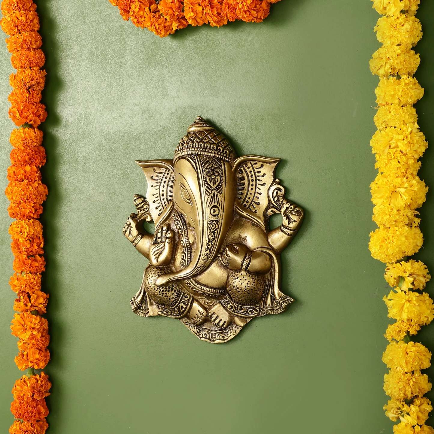 Brassaura™ Brass Ganesha Wall Hanging | Height 8.5 Inches & Weight 1.6 Kgs | Handcrafted Artistic Home & Temple Décor
