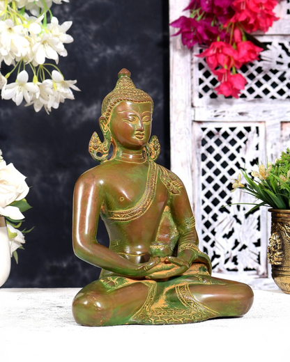 ब्रासोरा® वृंदावन वेणुगोपाल कृष्ण पीतल की प्रतिमा मोर के साथ | एंटीक नीला और सुनहरा रंग | ऊँचाई 20 इंच