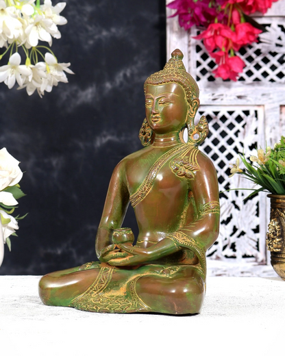 ब्रासोरा® वृंदावन वेणुगोपाल कृष्ण पीतल की प्रतिमा मोर के साथ | एंटीक नीला और सुनहरा रंग | ऊँचाई 20 इंच