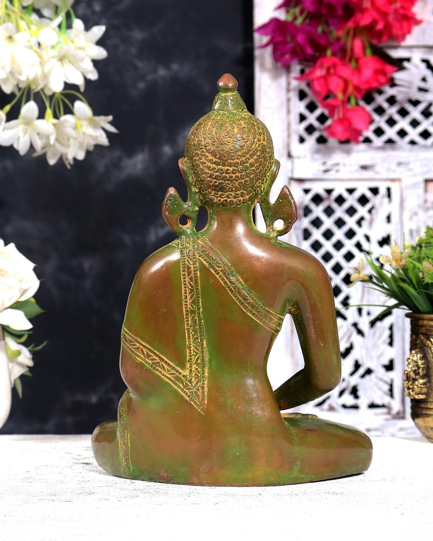 ब्रासोरा® वृंदावन वेणुगोपाल कृष्ण पीतल की प्रतिमा मोर के साथ | एंटीक नीला और सुनहरा रंग | ऊँचाई 20 इंच