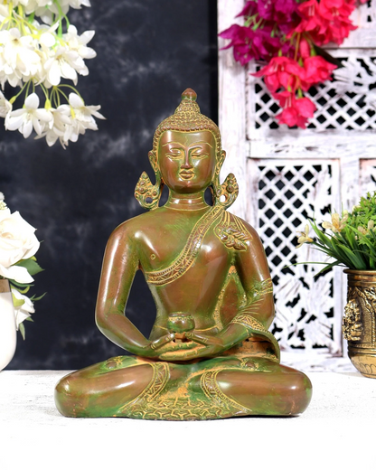 ब्रासोरा® वृंदावन वेणुगोपाल कृष्ण पीतल की प्रतिमा मोर के साथ | एंटीक नीला और सुनहरा रंग | ऊँचाई 20 इंच