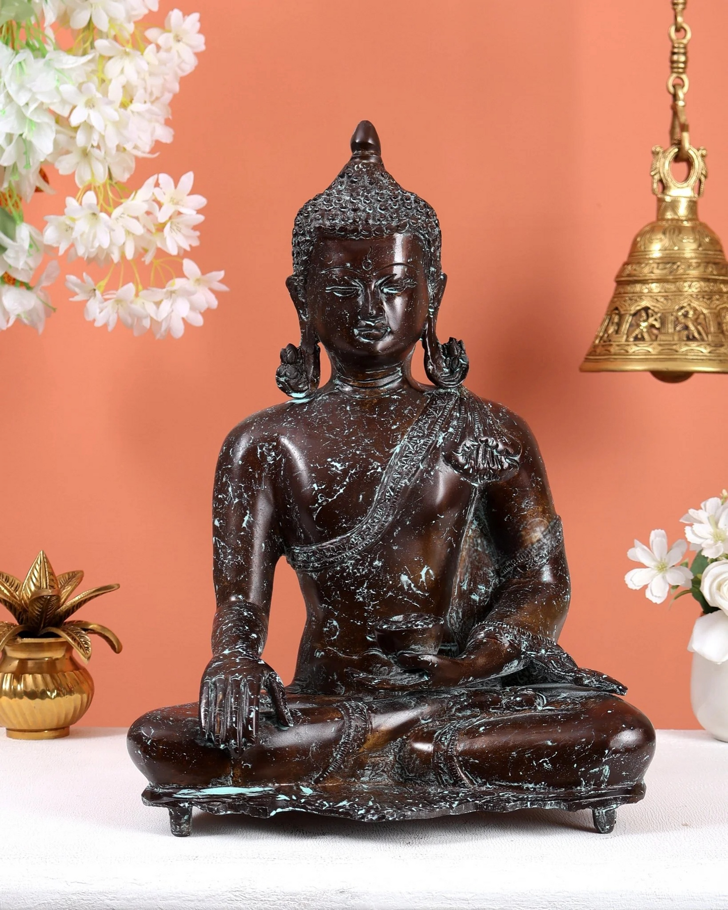 Brassaura® Meditating Buddha Brass Sculpture | Antique Heritage Finish | Height 15.5 Inches & Weight 9.8 Kgs