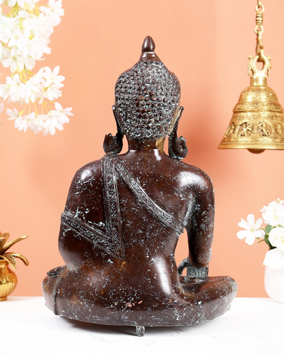 Brassaura® Meditating Buddha Brass Sculpture | Antique Heritage Finish | Height 15.5 Inches & Weight 9.8 Kgs