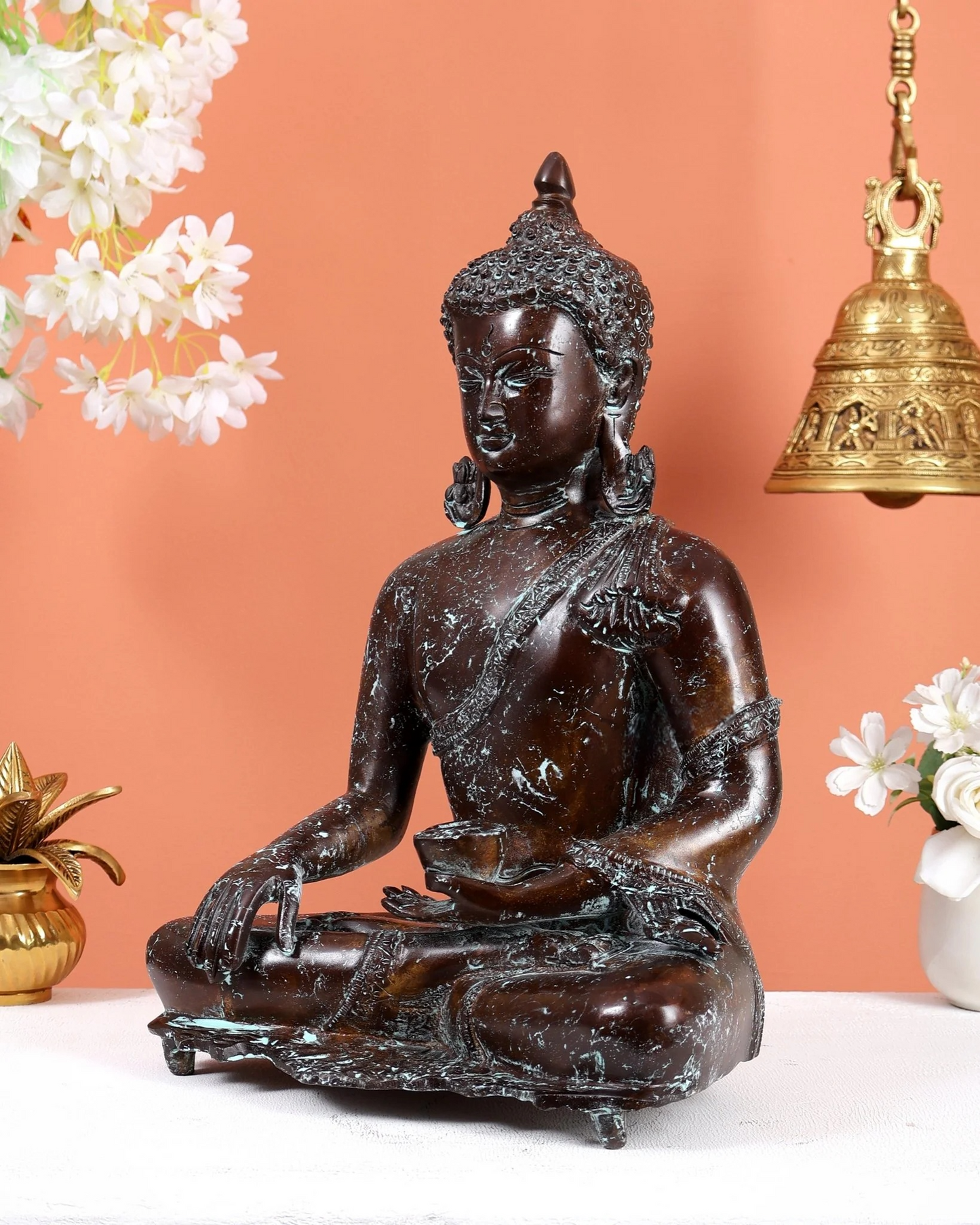 Brassaura® Meditating Buddha Brass Sculpture | Antique Heritage Finish | Height 15.5 Inches & Weight 9.8 Kgs