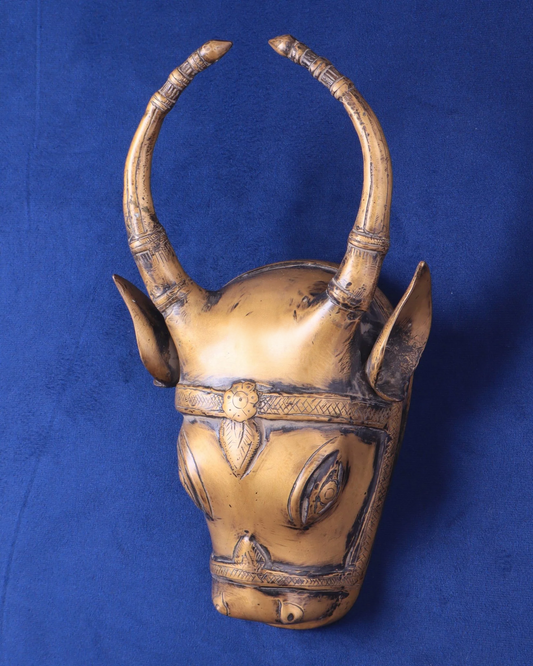 Brassaura™ Vintage Brass Cow Head Wall Hanging – Height 12.2 in, Weight 3 kg – Antique Finish