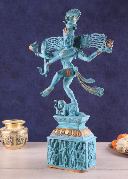 Brassaura™ Vintage Brass Dancing Shiva Nataraja Statue in Patina Finish | Height 21 Inches & Weight 8 Kgs | Home & Temple Décor