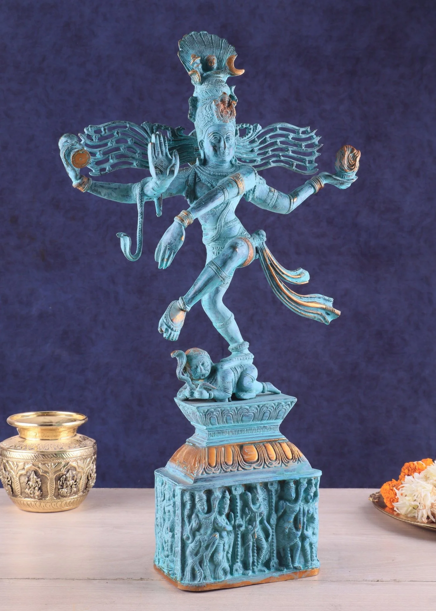 Brassaura™ Vintage Brass Dancing Shiva Nataraja Statue in Patina Finish | Height 21 Inches & Weight 8 Kgs | Home & Temple Décor