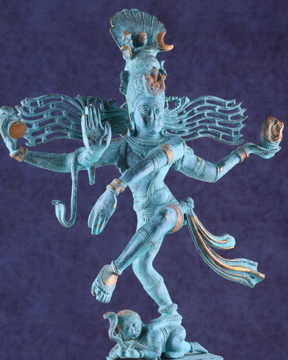 Brassaura™ Vintage Brass Dancing Shiva Nataraja Statue in Patina Finish | Height 21 Inches & Weight 8 Kgs | Home & Temple Décor