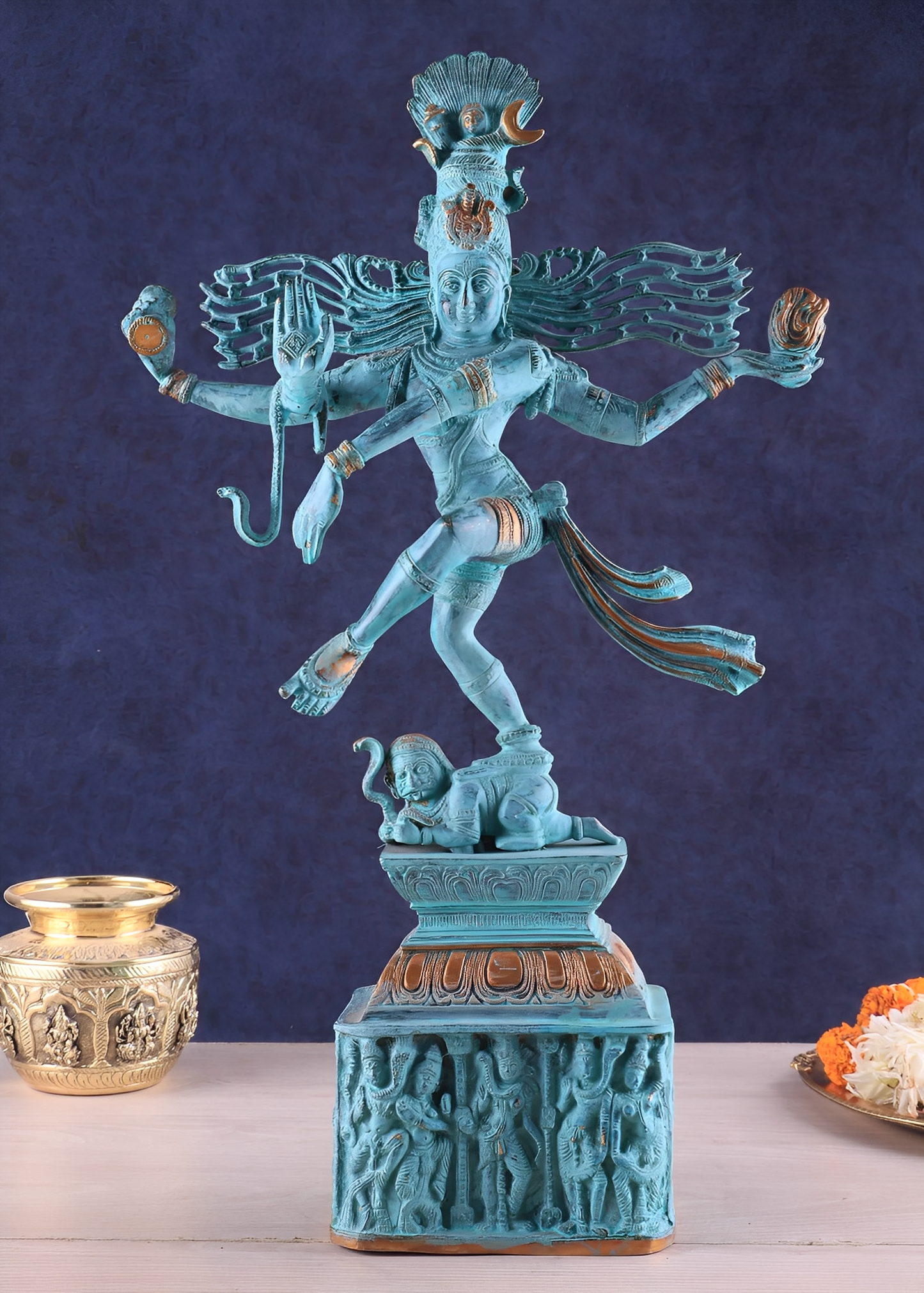 Brassaura™ Vintage Brass Dancing Shiva Nataraja Statue in Patina Finish | Height 21 Inches & Weight 8 Kgs | Home & Temple Décor