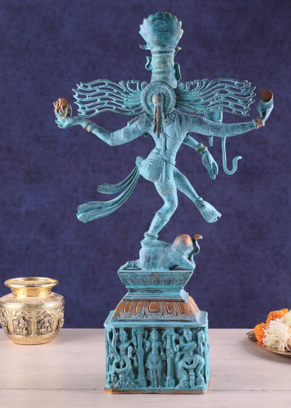Brassaura™ Vintage Brass Dancing Shiva Nataraja Statue in Patina Finish | Height 21 Inches & Weight 8 Kgs | Home & Temple Décor