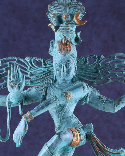 Brassaura™ Vintage Brass Dancing Shiva Nataraja Statue in Patina Finish | Height 21 Inches & Weight 8 Kgs | Home & Temple Décor
