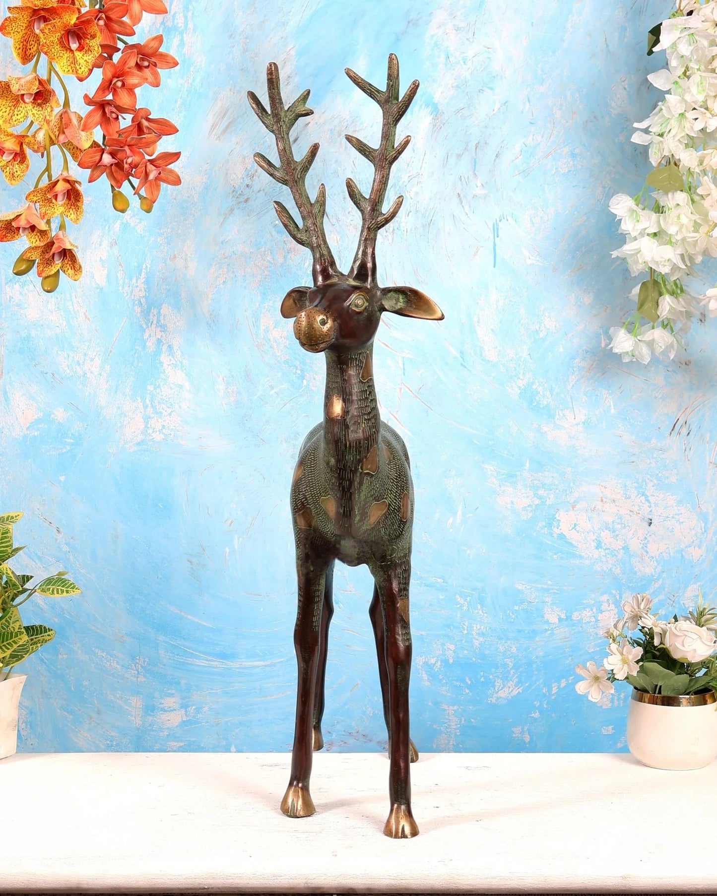 Brassaura® Brass Standing Deer Statue | Height 27 Inches