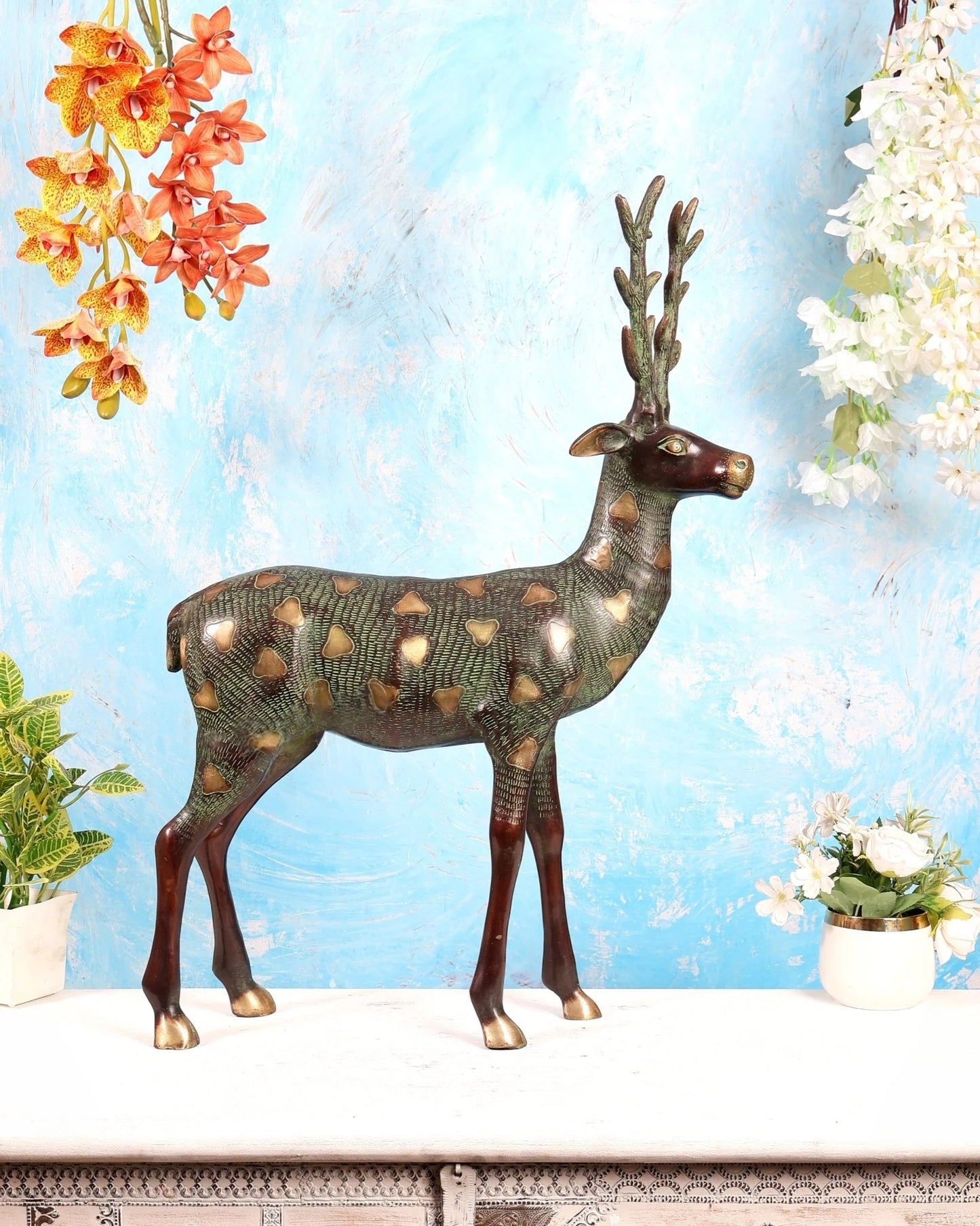 Brassaura® Brass Standing Deer Statue | Height 27 Inches