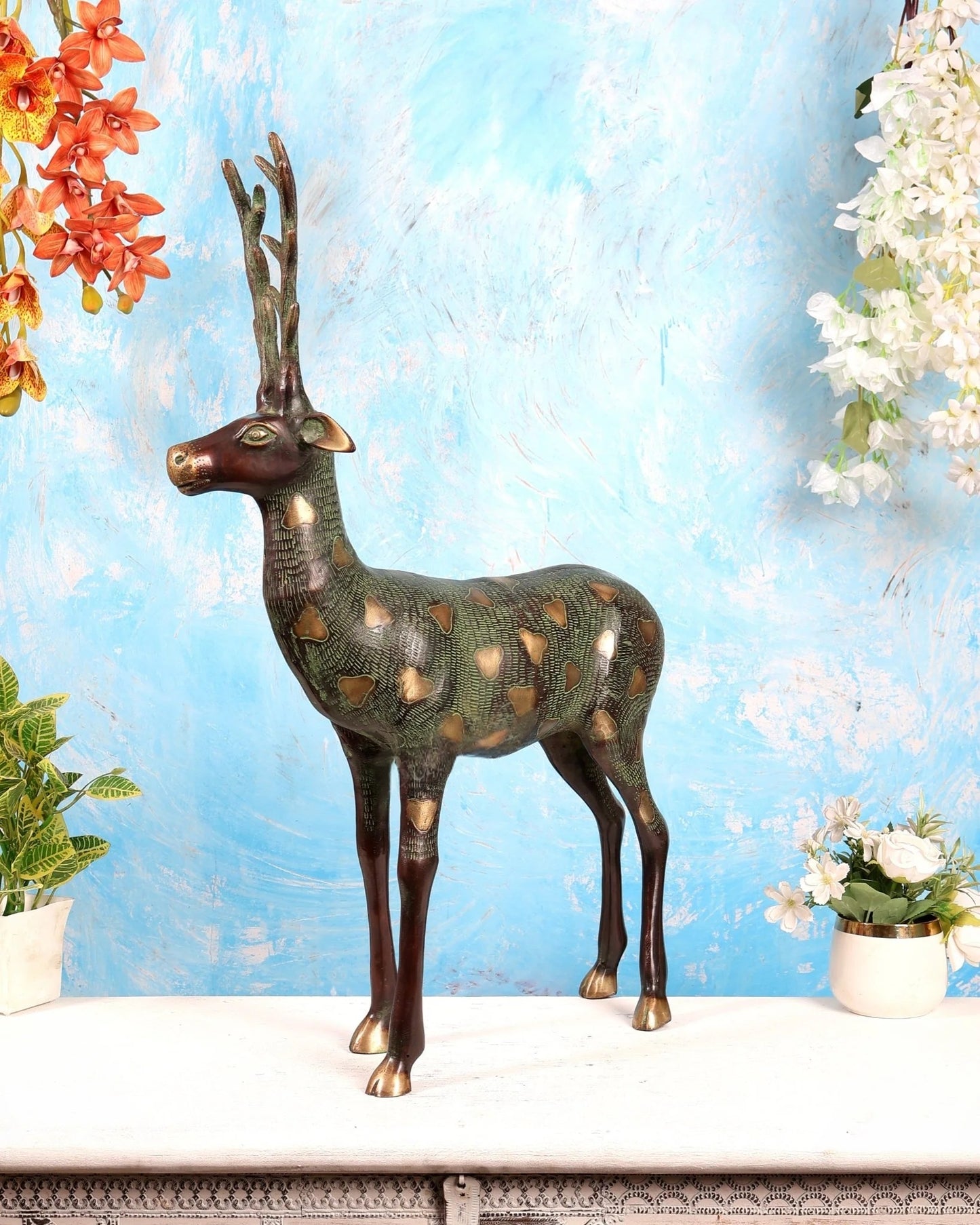 Brassaura® Brass Standing Deer Statue | Height 27 Inches