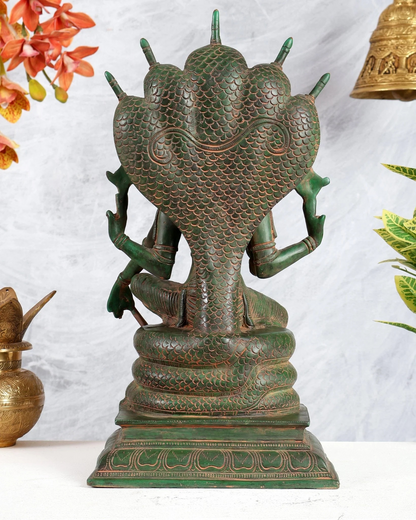 Brassaura® Brass Vishnu Sitting Under Sheshanaaga Throne | Height 11 Inches