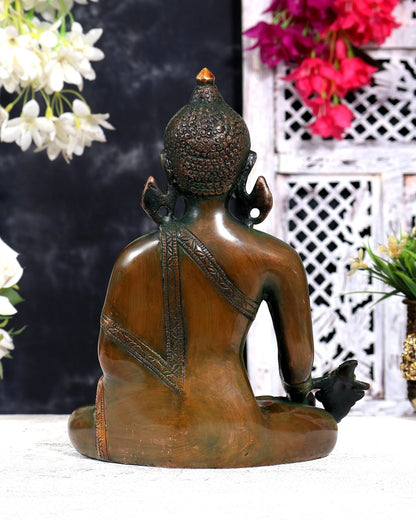 Brassaura® Medicine Buddha Healing Buddha Meditation Idol with Nepalese Bronze Tone Finish | Pure Superfine Brass Handcrafted Murti | Brass Statue for Home Temple, Pooja Room | Height 9 Inches | Weight 2.5 Kgs