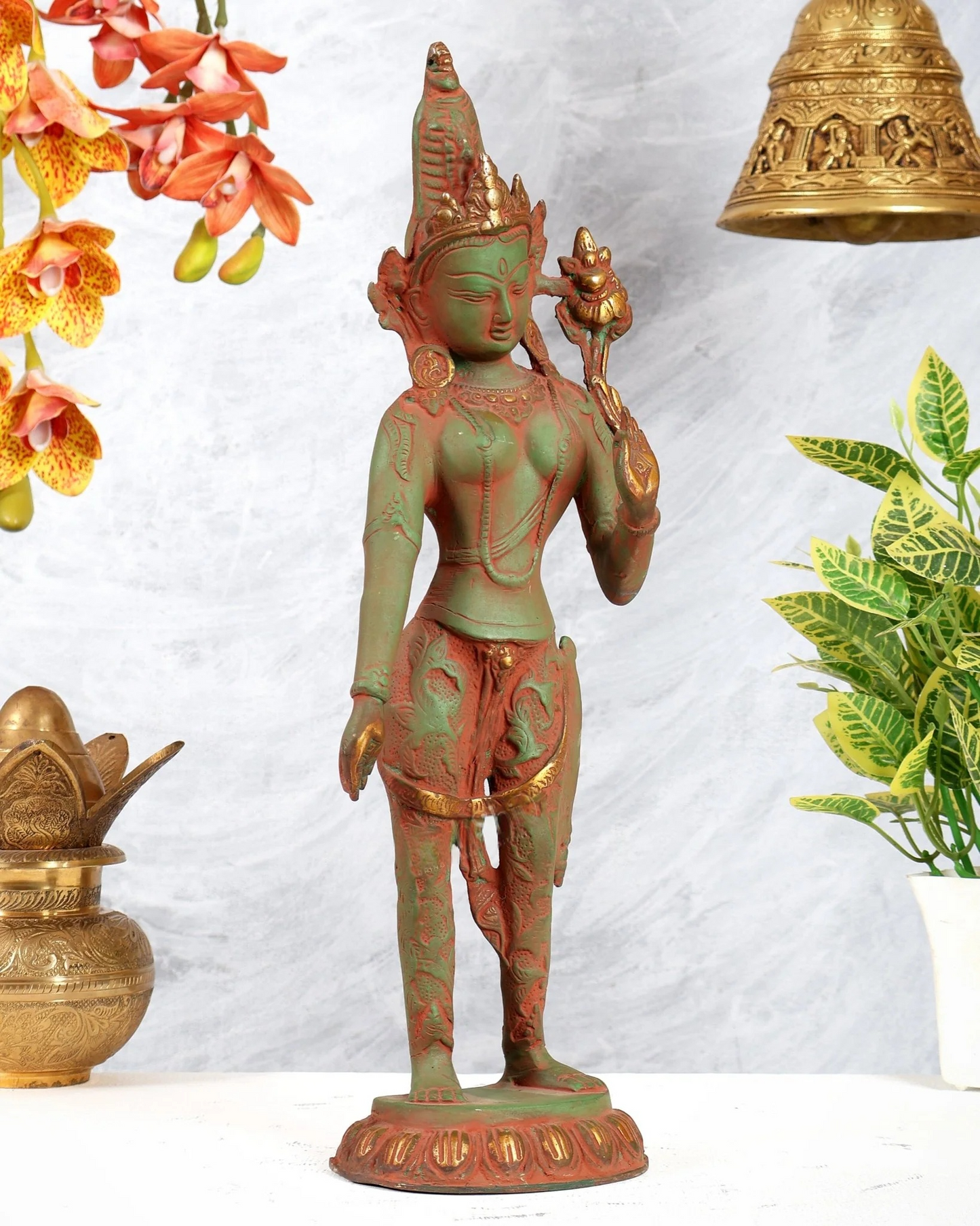 Brassaura® Brass Goddess Green Tara Statue | Height 16.2 Inches