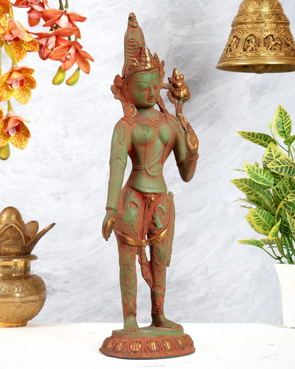 Brassaura® Brass Goddess Green Tara Statue | Height 16.2 Inches