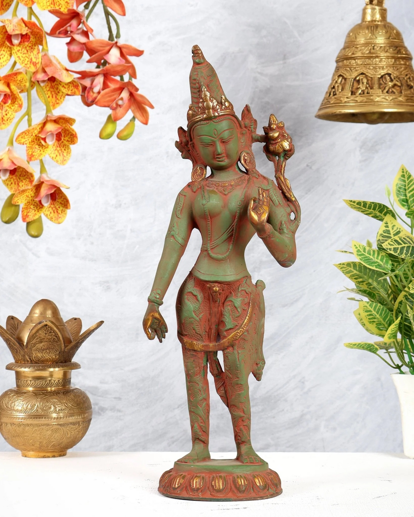 Brassaura® Brass Goddess Green Tara Statue | Height 16.2 Inches