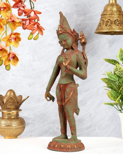 Brassaura® Brass Goddess Green Tara Statue | Height 16.2 Inches