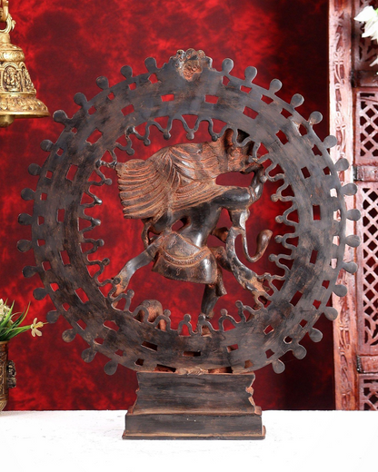 ब्रासोरा® वृंदावन वेणुगोपाल कृष्ण पीतल की प्रतिमा मोर के साथ | एंटीक नीला और सुनहरा रंग | ऊँचाई 20 इंच