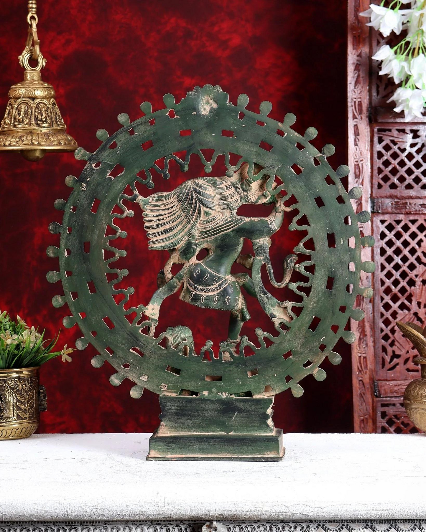 Brassaura® Brass Lord Nataraja Idol with Vintage Green Patina Finish | Handcrafted Dancing Shiva (Nataraja) Murti for Home Temple & Luxury Décor | Height 17 Inches | Weight 7.27 Kgs