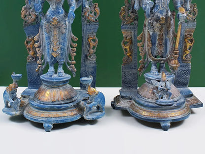 Brassaura® Lakshmi & Vishnu Brass Statue Pair | Natural Brass Finish | Height 15.9 Inches