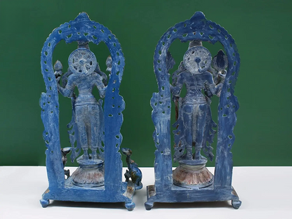 Brassaura® Lakshmi & Vishnu Brass Statue Pair | Natural Brass Finish | Height 15.9 Inches