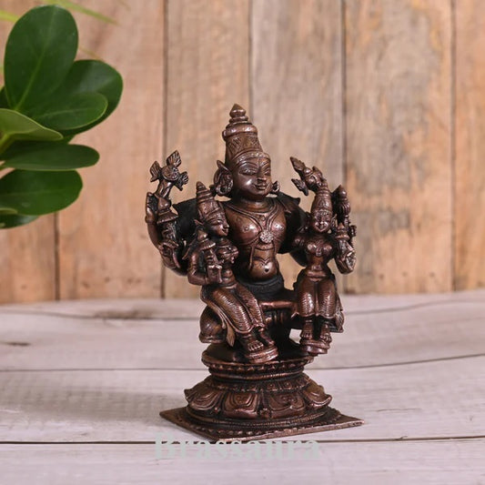 Copper Lord Vishnu Bhoodevi And Sridevi Idol For Home Decor Weight .77 Kg And Height 4.8 Inch