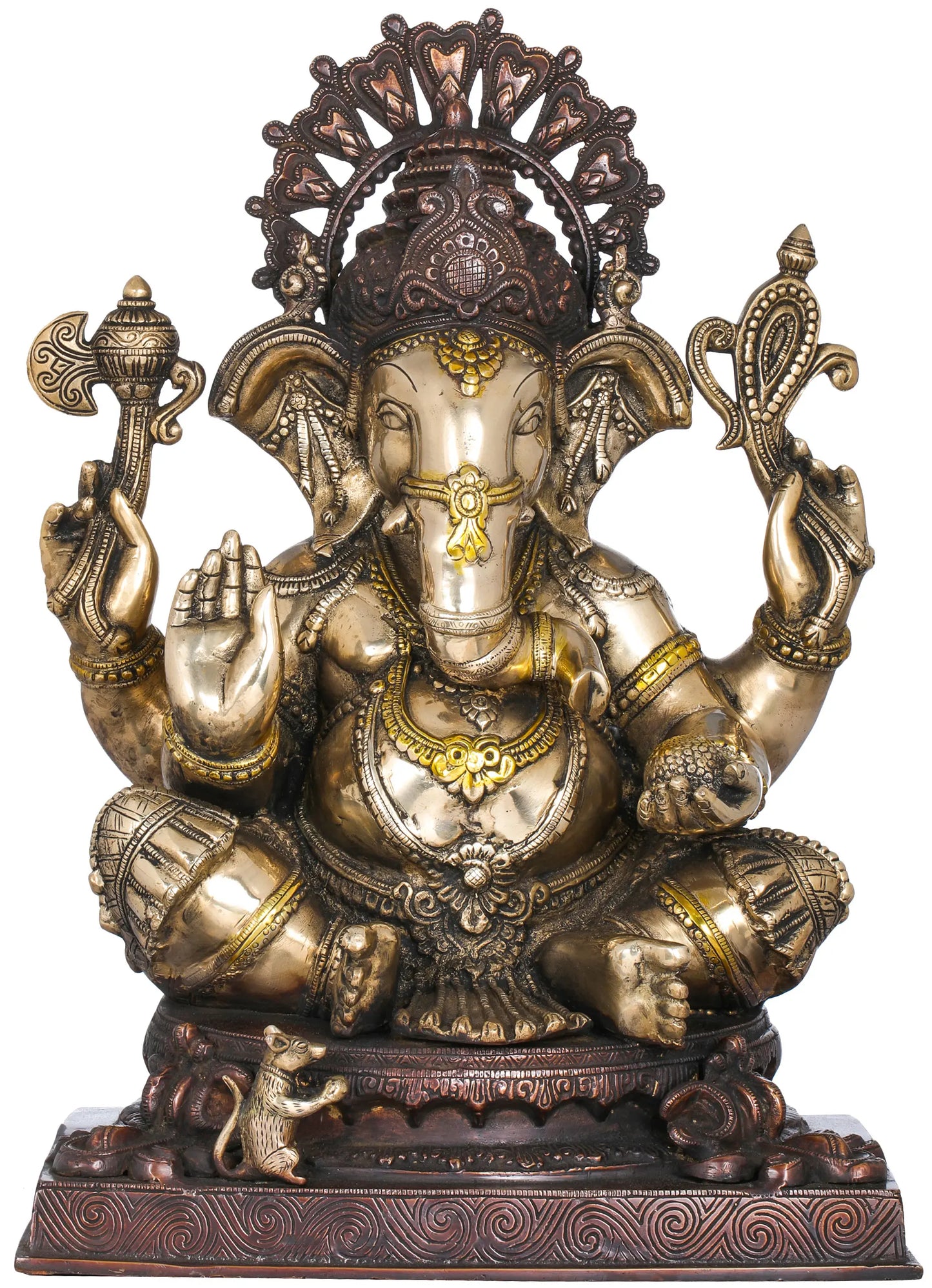 Brassaura® Lord Ganesha with Ornate Crown and Prabhavali | Pure Brass | Height 20 Inches & Weight 22.30 kgs